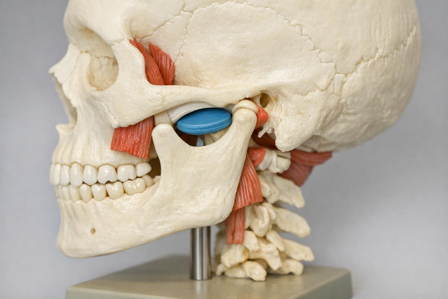 zdjęcie modelu anatomicznego stawu skroniowo-żuchwowego z krążkiem stawowym